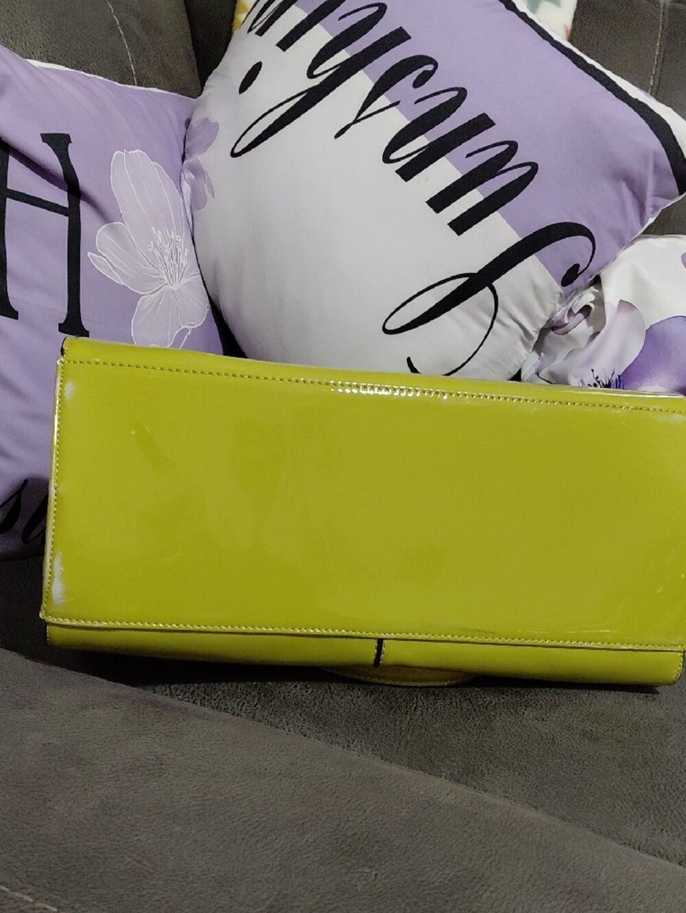 Glossy Lime Green Patent Tote Bag with Gold Accent Big Is Good  No Scath - Picture 5 of 6